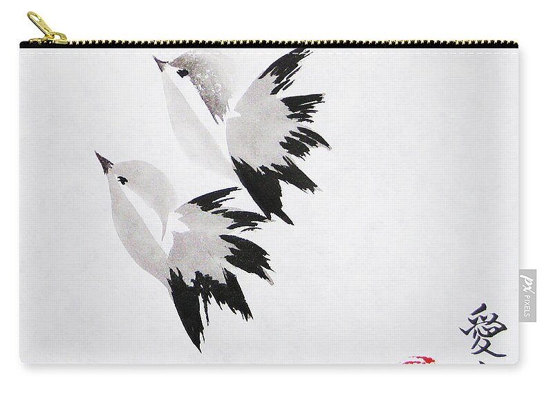 Chinese Zip Pouch featuring the painting Together We'll Fly Side By Side by Oiyee At Oystudio