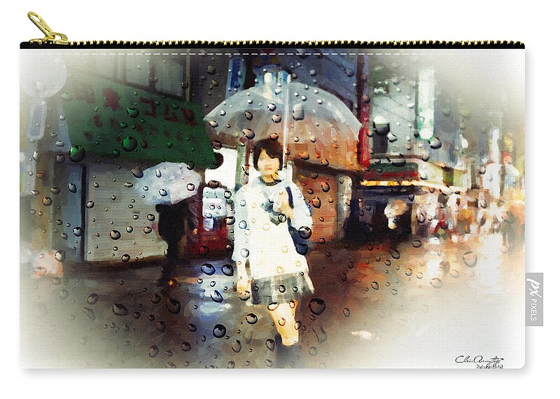 Landscape Zip Pouch featuring the painting Rainy Tokyo Night by Chris Armytage