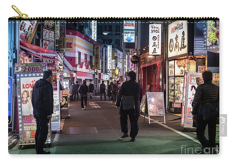 Pedestrians Zip Pouch featuring the photograph Tokyo Side Streets, Japan 2 by Perry Rodriguez