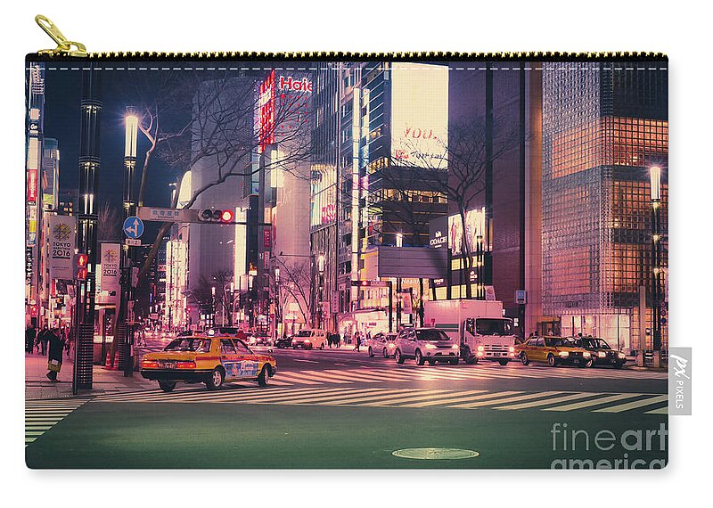 Tokyo Zip Pouch featuring the photograph Tokyo Street at Night, Japan 2 by Perry Rodriguez