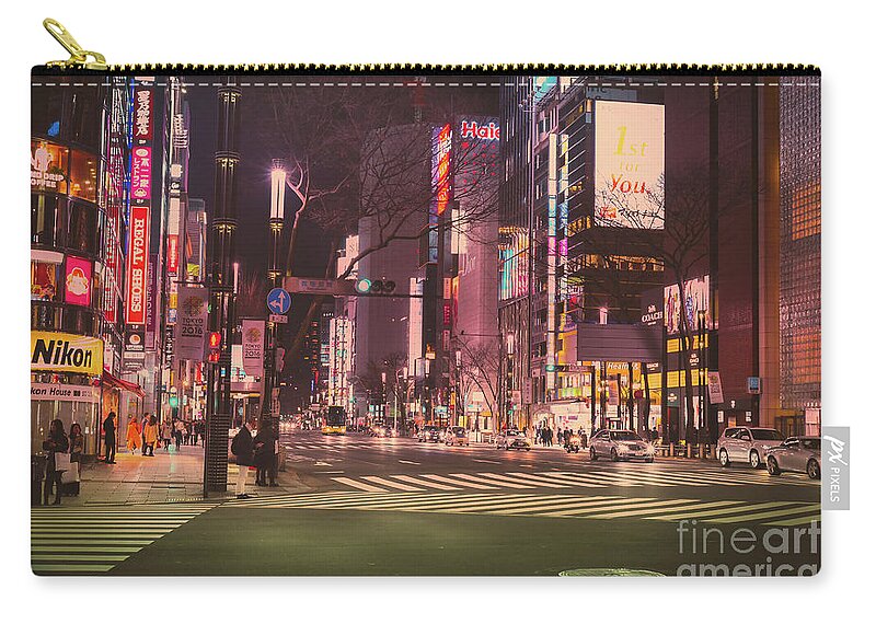 Tokyo Carry-all Pouch featuring the photograph Tokyo Street at Night, Japan by Perry Rodriguez