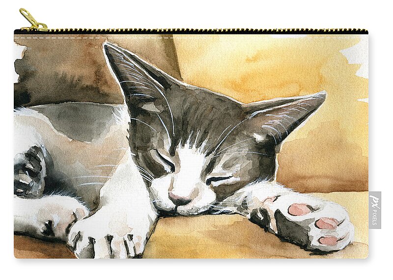 Cute Little Kitty Zip Pouch featuring the painting Tom - Cute Little Kitty Painting by Dora Hathazi Mendes