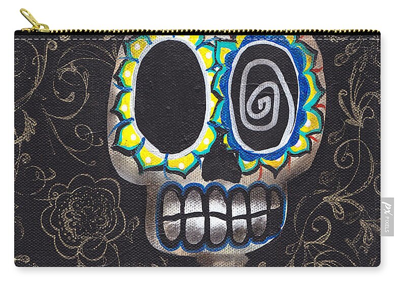 Day Of The Dead Zip Pouch featuring the painting Toma mi Corazon by Abril Andrade