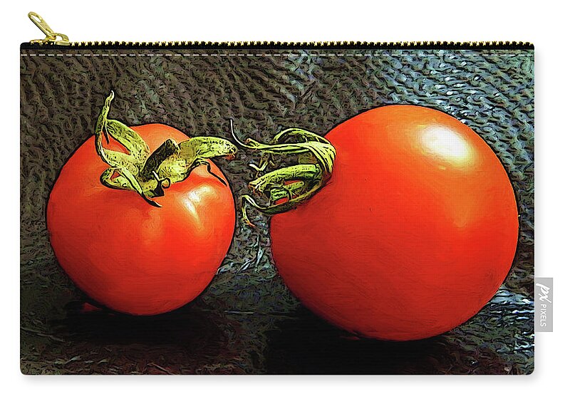 Tomatoes Zip Pouch featuring the digital art Tomato Conversation by Gary Olsen-Hasek