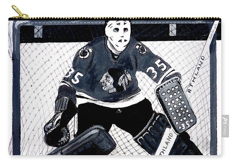 Nhl Zip Pouch featuring the painting Tony Esposito by Pj LockhArt
