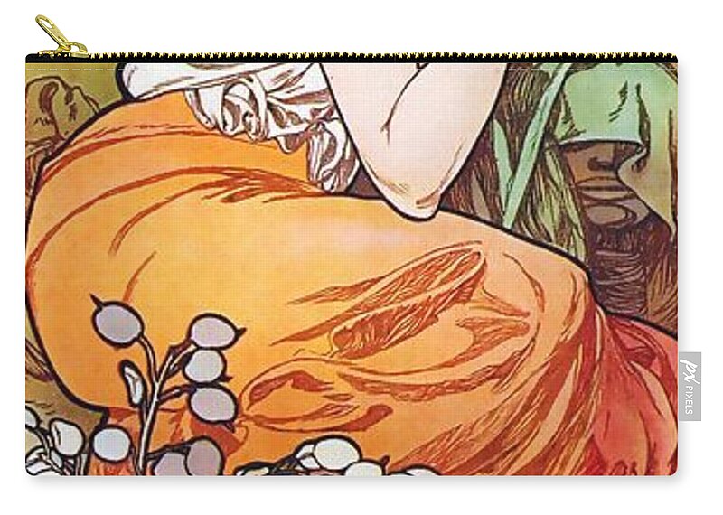 Alphonse Mucha Zip Pouch featuring the painting Topaz by Alphonse Mucha