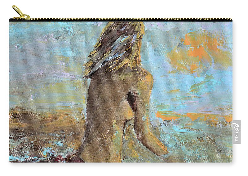 Beach Zip Pouch featuring the painting Topless Beach by Donna Blackhall
