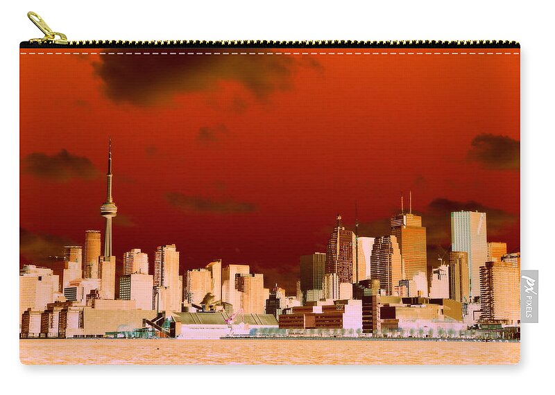Toronto Zip Pouch featuring the photograph Toronto Red Skyline by Valentino Visentini