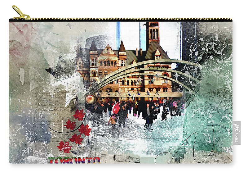 Torontoart Zip Pouch featuring the digital art Toronto Skating by Nicky Jameson