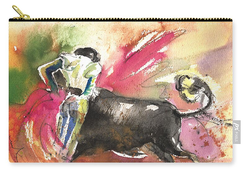 Animals Zip Pouch featuring the painting Bullfighting With Grace by Miki De Goodaboom