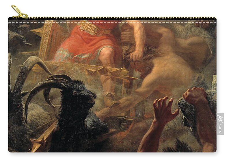 Swedish Art Zip Pouch featuring the painting Tor's Fight with the Giants by Marten Eskil Winge