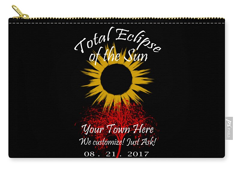 Total Carry-all Pouch featuring the digital art Total Eclipse Art for T Shirts Sun and Tree on Black by Debra and Dave Vanderlaan
