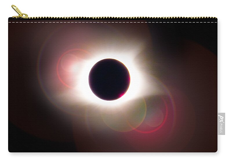 Total Carry-all Pouch featuring the photograph Total Eclipse of the Sun T Shirt Art with Solar Flares by Debra and Dave Vanderlaan