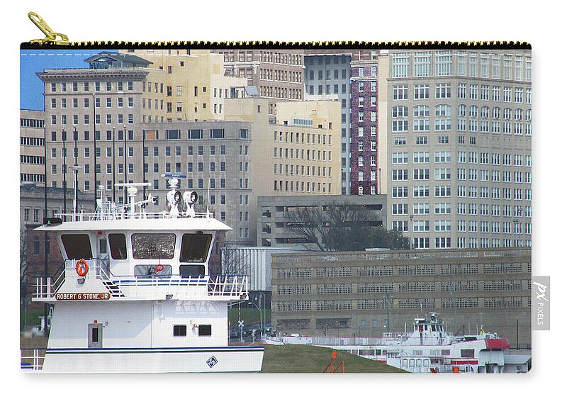 Tow Zip Pouch featuring the digital art Towboat Robt G Stone at Memphis TN by Lizi Beard-Ward