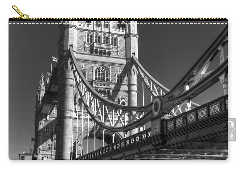 Tower Bridge Zip Pouch featuring the photograph Tower Bridge in Black and White by Chris Day