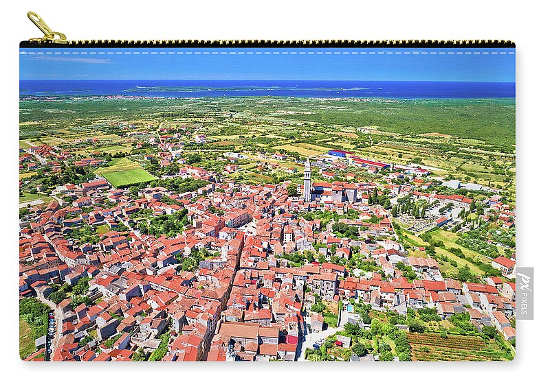 Vodnjan Zip Pouch featuring the photograph Town of Vodnjan and Brijuni archipelago aerial view by Brch Photography