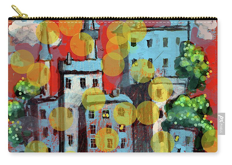 Town Zip Pouch featuring the painting Town with a school bus by Maxim Komissarchik