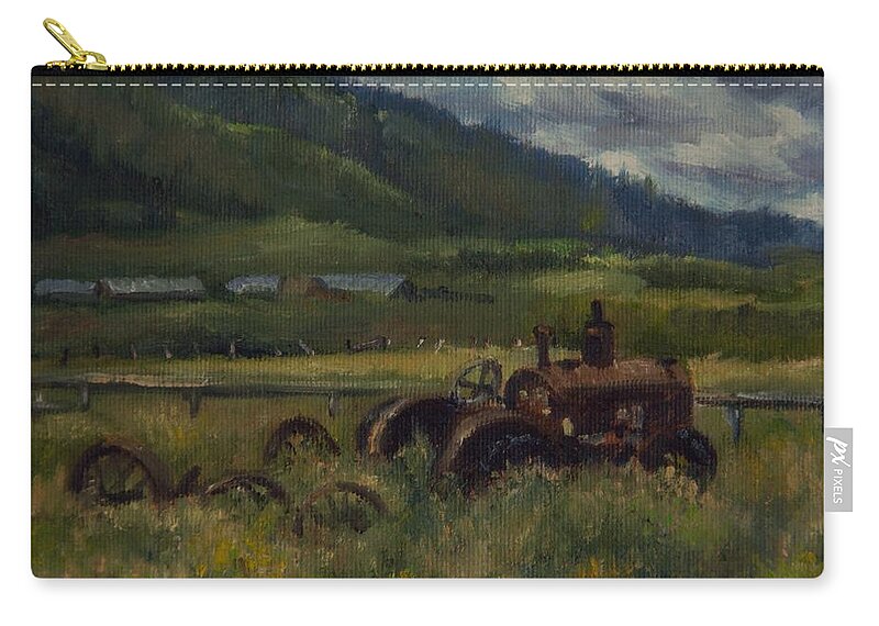 Tractor From Swan Valley Zip Pouch featuring the painting Tractor From Swan Valley by Lori Brackett