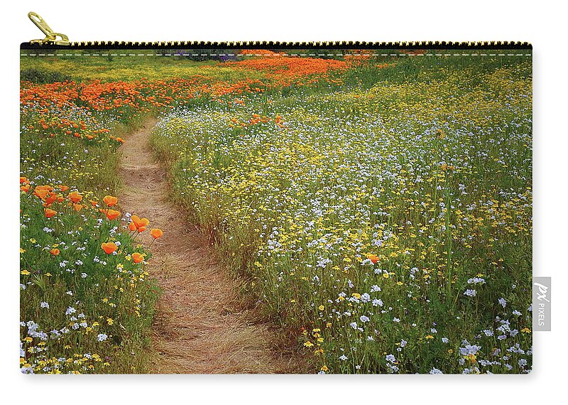Wildflower Zip Pouch featuring the photograph Trail of wildflowers at Diamond Lake in California by Jetson Nguyen