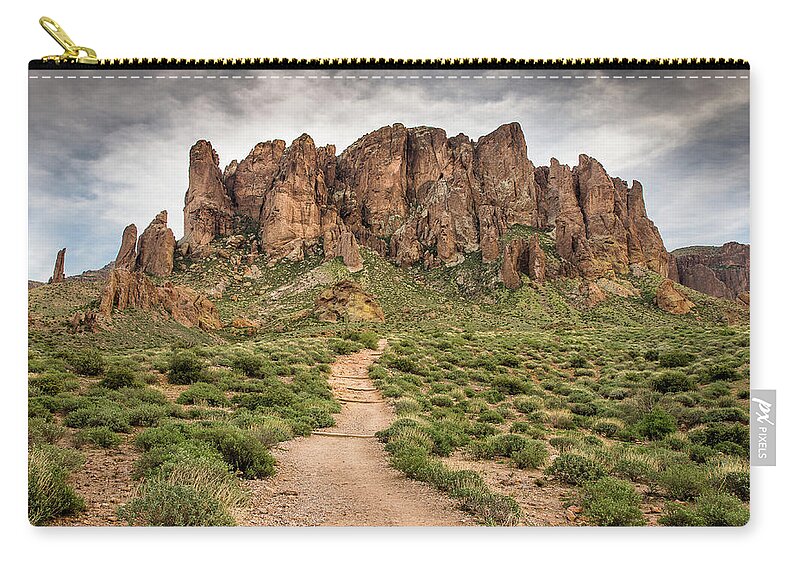 Superstition Mountains Zip Pouch featuring the photograph Trail to Cliffs by Greg Nyquist