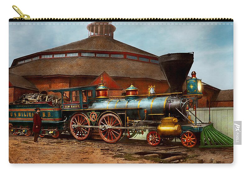 Color Zip Pouch featuring the photograph Train - Civil War - General Haupt 1863 by Mike Savad
