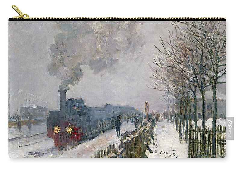 Train Zip Pouch featuring the painting Train in the Snow or The Locomotive by Claude Monet