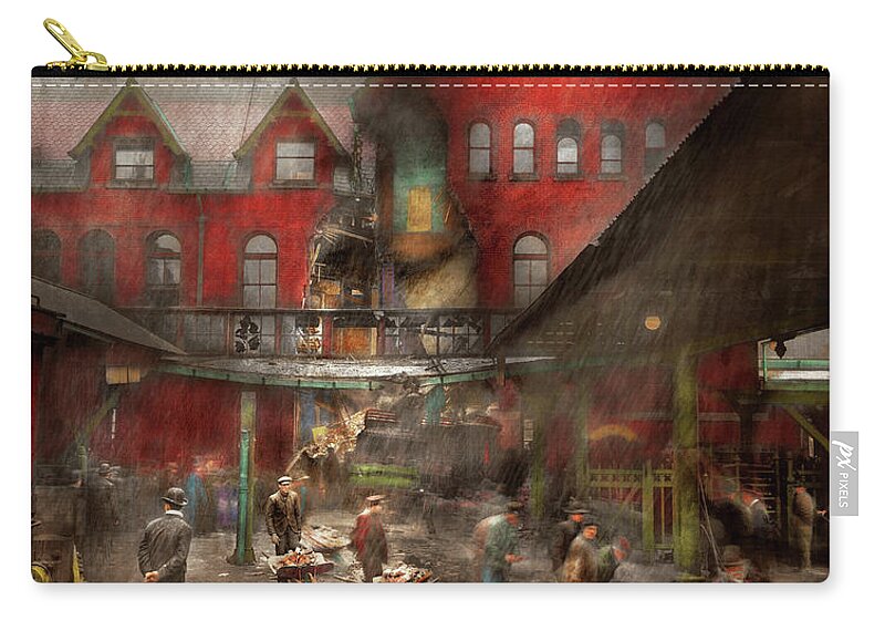Train Zip Pouch featuring the photograph Train Station - Accident - Smasher disaster 1906 by Mike Savad