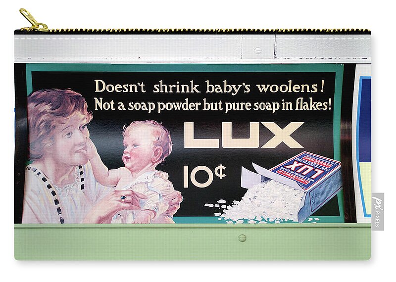 Illinois Railway Museum Zip Pouch featuring the mixed media Trains Vintage Train Car Ad Lux Soap Powder by Thomas Woolworth