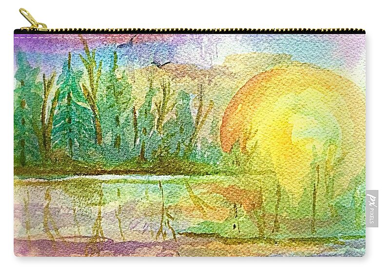 Sunrise Zip Pouch featuring the painting Tranquility at Sunrise by Ellen Levinson