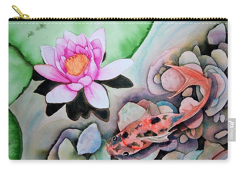 Water Lily Zip Pouch featuring the painting Stone's Throw by Sonja Jones