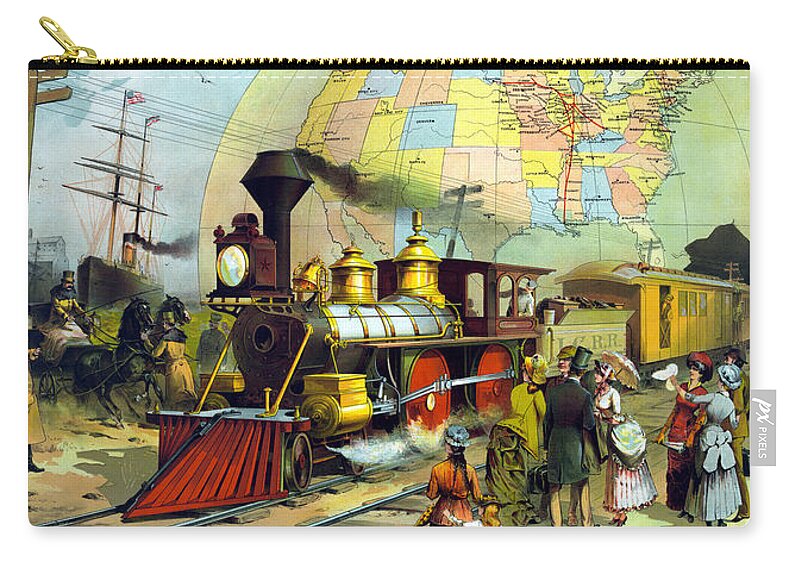 Trains Zip Pouch featuring the painting Transcontinental Railroad by War Is Hell Store