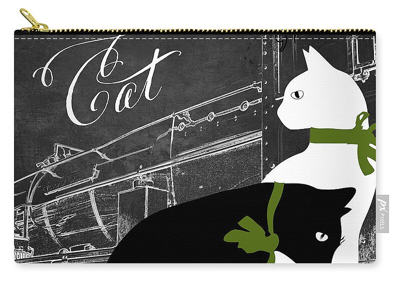 Cat Zip Pouch featuring the painting Travel with Your Cat by Mindy Sommers