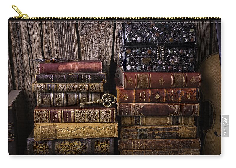 Key Zip Pouch featuring the photograph Treasure Box On Old Books by Garry Gay