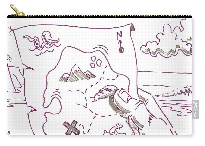 Treasure Zip Pouch featuring the drawing Treasure Map Cartoon - Where Did I Bury It by Mike Jory