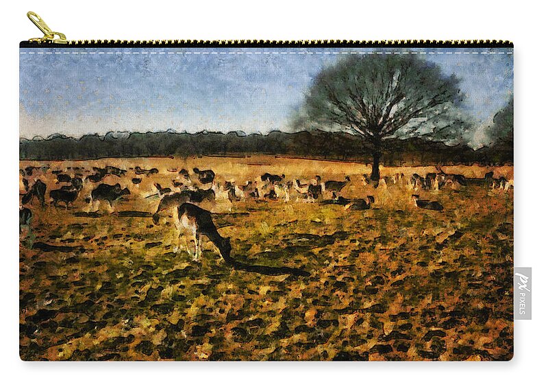 Landscape Zip Pouch featuring the photograph Tree and deer with landscape by Ashish Agarwal