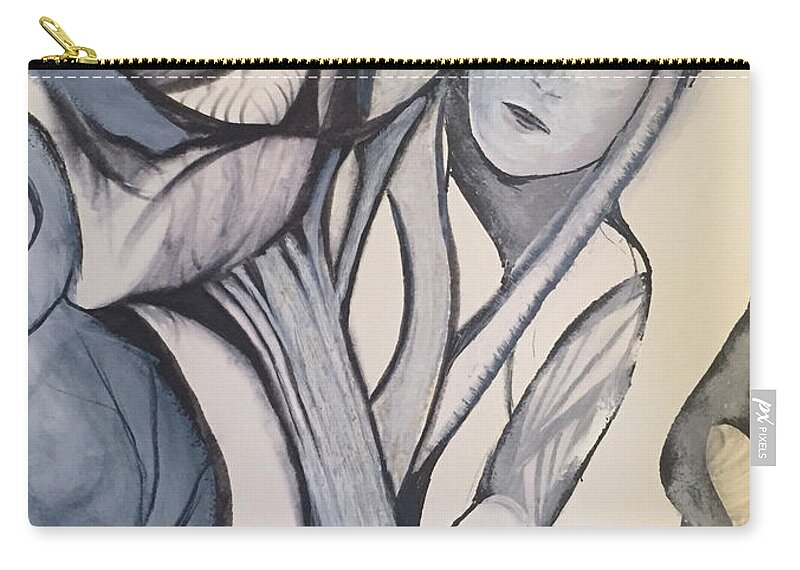 Contemporary Expressionist Drawing Carry-all Pouch featuring the drawing Tree Angel by Dennis Ellman
