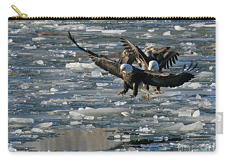 Eagle Zip Pouch featuring the photograph Tree Eagles on Ice by Paula Guttilla