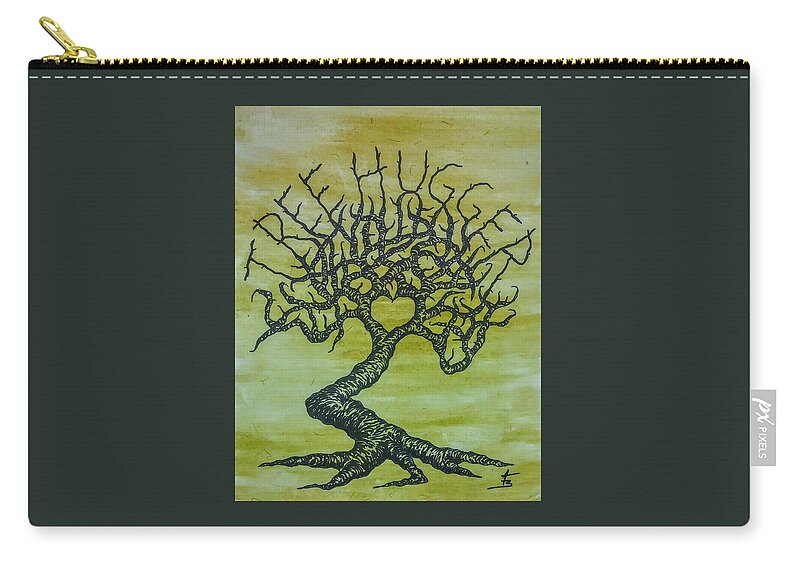 Tree Zip Pouch featuring the drawing Tree Hugger Love Tree by Aaron Bombalicki