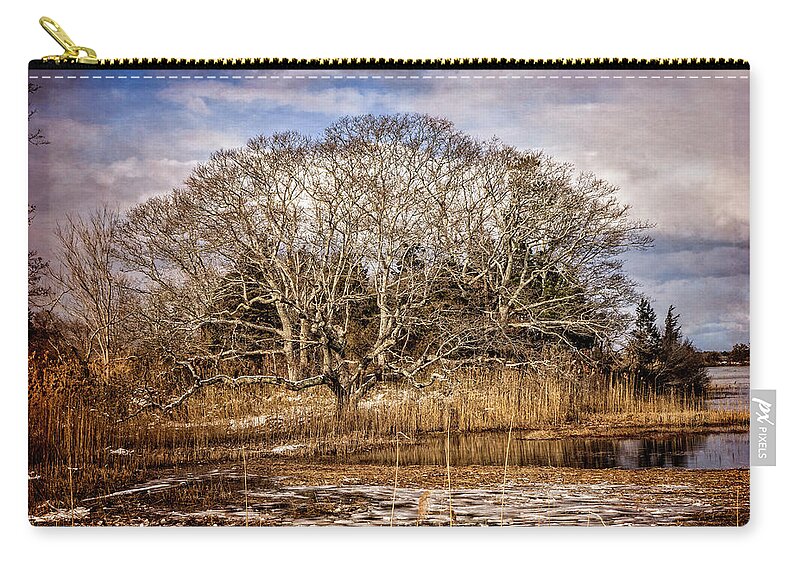 Marsh Zip Pouch featuring the photograph Tree in Marsh by Frank Winters