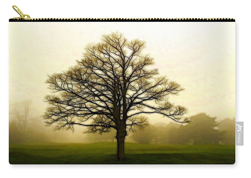 Tree Zip Pouch featuring the digital art Tree in the Fog by Lilia S
