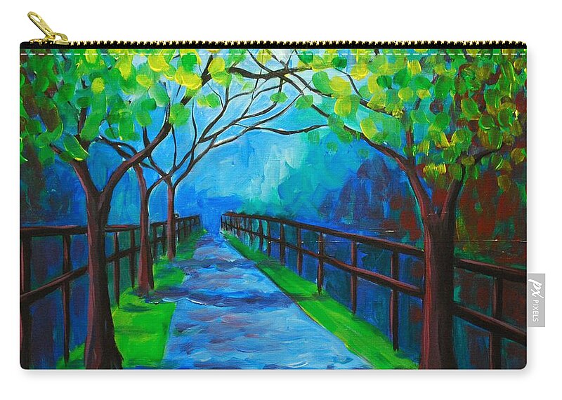 Tree Zip Pouch featuring the painting Tree Lined Fence by Emily Page