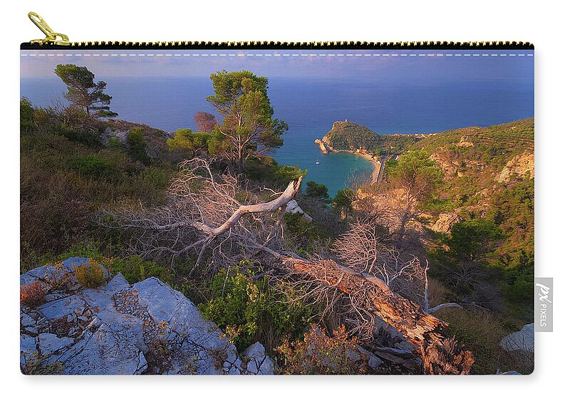 Seascape Zip Pouch featuring the photograph Tree stumps overlook by Giovanni Allievi