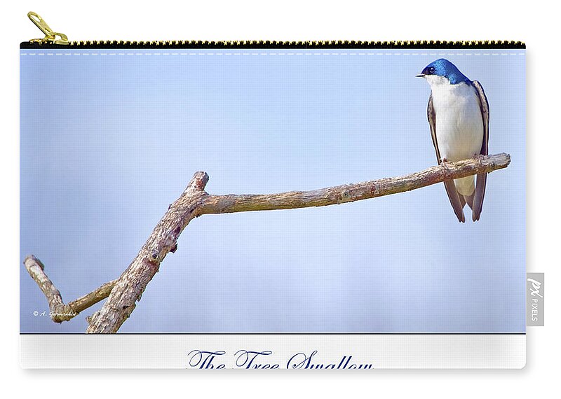 Tachycineta Bicolor Zip Pouch featuring the photograph Tree Swallow on Branch by A Macarthur Gurmankin