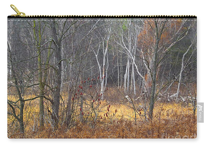 Nature Zip Pouch featuring the photograph Trees in Heritage Park on a Foggy Day #2 by Sandra Church
