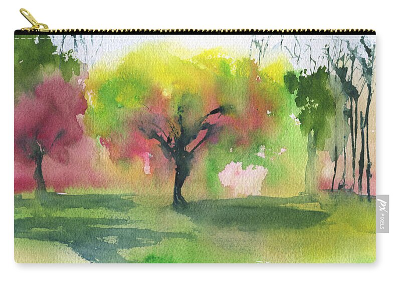 Spring Trees Zip Pouch featuring the painting Trees in the Spring at the Commons by Frank Bright