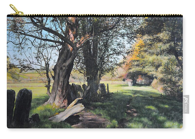 Landscape Zip Pouch featuring the painting Trees near Rhug. by Harry Robertson