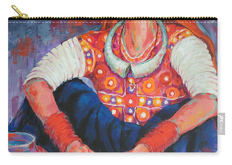 Tribal Woman Carry-all Pouch featuring the painting Tribal Beauty of Kutch by Jyotika Shroff
