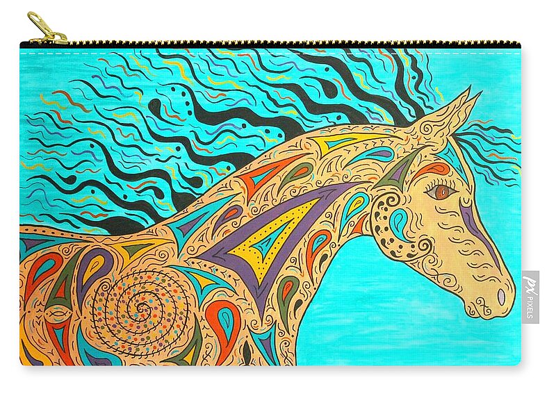 Horse Zip Pouch featuring the painting Tribal Carnival Spirit Horse by Susie WEBER