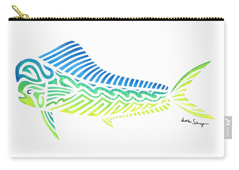 Tribal Zip Pouch featuring the drawing Tribal Mahi Mahi by Heather Schaefer