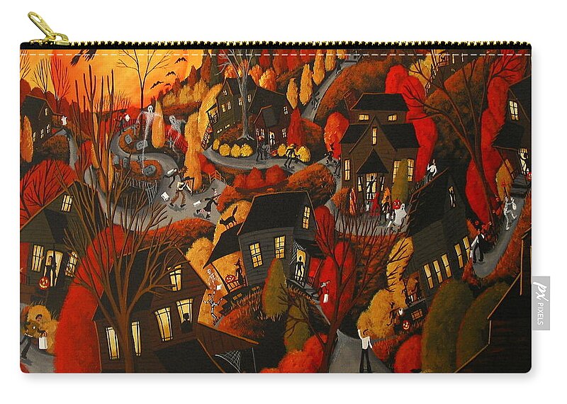 Art Zip Pouch featuring the painting Trick Or Treat 2015 - Halloween landscape by Debbie Criswell